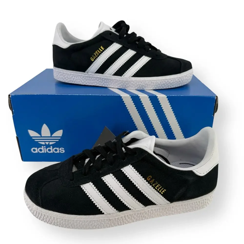 Adidas Gazelle Boy Girl Black White Suede Sneakers Tennis Shoes Youth Sz 1